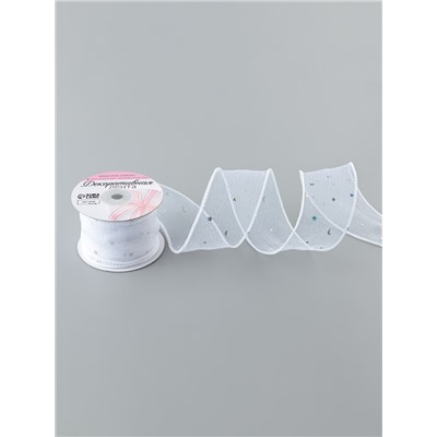 Лента капроновая «Волна», с блёстками, 50 мм, 9±1 м, белая