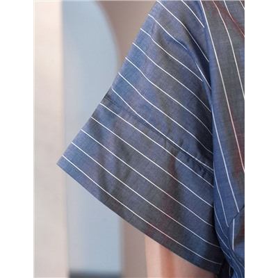 Блузка в полоску с цельнокроеным коротким рукавом из легкого хлопкового поплина