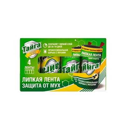 Липкая лента от мух «Тайга», 4 шт., в коробочке
