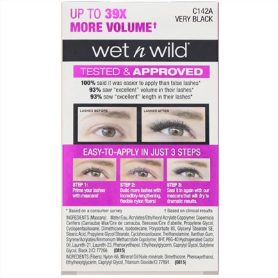 Wet n Wild, Тушь для ресниц Lash-O-Matic Mascara + комплект с фиброй для удлинения ресниц Fiber Extension Kit, отенок Very Black, 11 мл