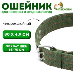 Ошейник четырехслойный, 80×4.9 см, ОШ 65-75 см, полиэстер, зелёный