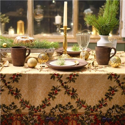 Скатерть новогодняя «Доляна. Ёлочные игрушки», 110×145 см, 100% п/э