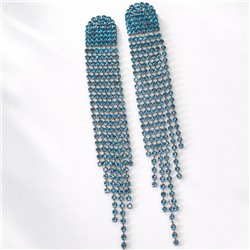 Серьги длинные висячие со стразами "Вечерние", цвет: тёмный синевато-зелёный, арт.012.010