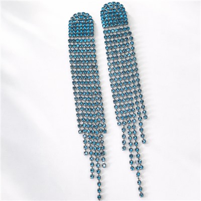 Серьги длинные висячие со стразами "Вечерние", цвет: тёмный синевато-зелёный, арт.012.010