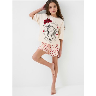 Комплект трикотажный для девочек: фуфайка (футболка), шорты