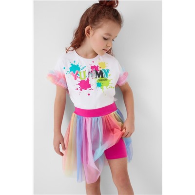 Комплект трикотажный для девочек: джемпер (футболка), юбка-шорты PLAYTODAY, 1240354