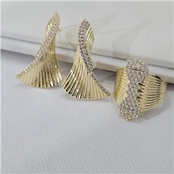 Комплект ювелирной бижутерии Итальянское золото (покрытие желтое 14к), серьги и кольцо 17 р, вставка: фианиты, цвет: прозрачный, арт.313.291-17