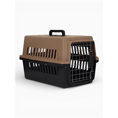 Переноска для животных, 49×31×31 см, с поддоном, пластик, чёрная, коричневая