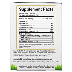 Coromega, Kids, Omega-3, тропический апельсин + витамин D, 30 одноразовых пакетиков (2,5 г)
