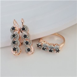 Комплект ювелирной бижутерии коллекция "Дубай" серьги и кольцо 17 р, покрытие позолота, вставка: фианиты, цвет: черный, арт.213.978-17