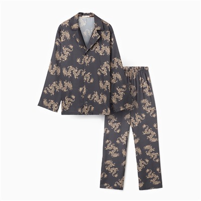 Пижама женская (рубашка, брюки) KAFTAN «Дракон», размер 40-42, графитовая