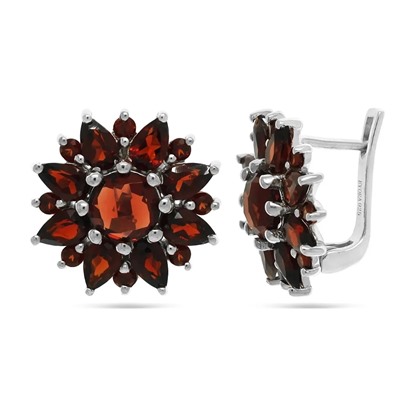 Серьги из серебра гранат, Роза