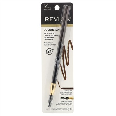 Revlon, Карандаш для бровей Colorstay, оттенок 220 «Темно-коричневый», 0,35 г