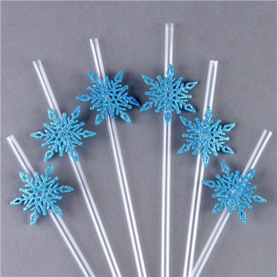 Трубочки для коктейлей одноразовые «Снежинки», в наборе 6 шт., голубые