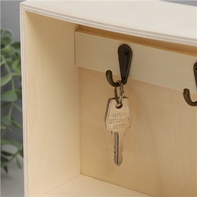 Ключница настенная с ящичком «Прямоугольная», дерево, 2 крючка, заготовка для творчества, 18.5×7×25 см