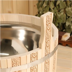 Шайка - таз для бани и сауны «Русские узоры», 15 л, деревянная, нержавеющая вставка, «Добропаровъ»