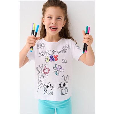 Комплект для девочек: фуфайка трикотажная (футболка), фломастеры для рисования по ткани PLAYTODAY, 1240037