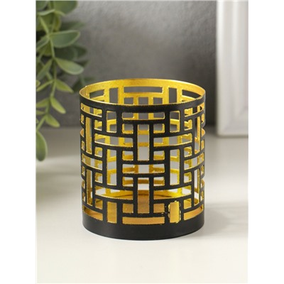 Металлический подсвечник «Цилиндр геометрия», 7.5×7.5×8 см, чёрный с золотом