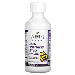 Zarbee's, Black Elderberry Syrup, With Real Elderberry, Vitamin C and Zinc, For Children 2 Years +, 4 fl oz (118 ml)