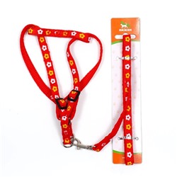 Шлейка с поводком «Цветы», ОГ 23-35 см, ширина 1 см, поводок 120 см, прошитая, красная