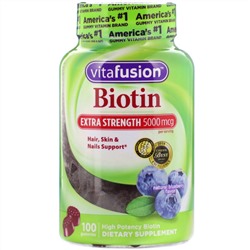 VitaFusion, Биотин повышенной силы действия, натуральный вкус голубики, 5000 мкг, 100 жевательных таблеток