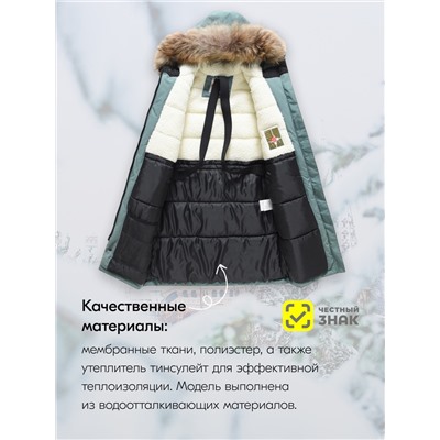 Куртка парка зимняя подростковая для мальчика с капюшоном и мехом цвета хаки 9447Kh