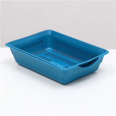 Туалет для кошек, 36×25×9 см, глубокий, с сеткой, пластик, синий