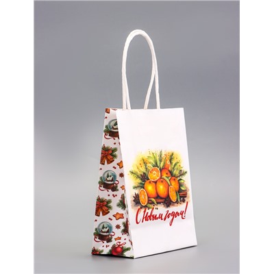 Пакет бумажный подарочный новогодний крафт «Атмосфера Нового Года» 16×12×6 см