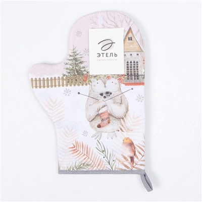 Варежка-прихватка новогодняя «Этель. Звери в городе» 20×28 см, 100% хлопок, ватин 250 г/м²