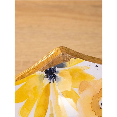 УЦЕНКА Салатник «Желтые и синие цветы» дерево манго 20×20×8 см