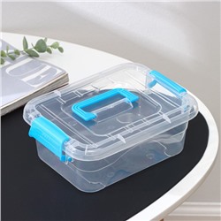 Контейнер для хранения, крышка с ручкой на защёлке, 1.4 л, 20×15×7.5 см, прозрачный корпус, голубая ручка