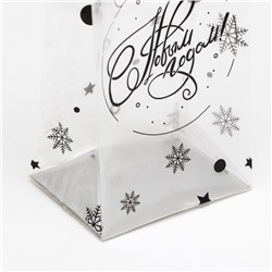 Пакет подарочный новогодний с жёстким дном, прозрачный со снежинками, 6×8×23 см