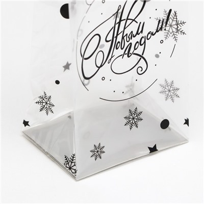 Пакет подарочный новогодний с жёстким дном, прозрачный со снежинками, 6×8×23 см