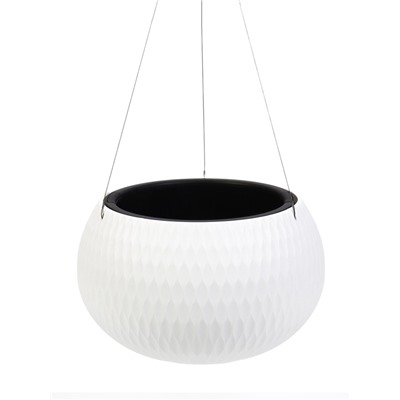 Кашпо для цветов «Жемчужина», 7 л, d=36 см, h=22 см, пластик, со вставкой, подвесное, белое