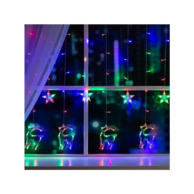 Гирлянда «Бахрома» 2.4×0.9 м с насадками «Олень», IP20, прозрачная нить, 138 LED, свечение мульти, 8 режимов, 220 В