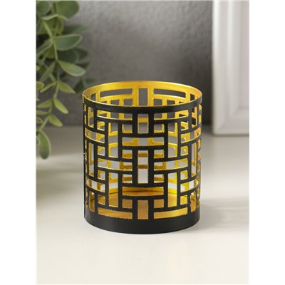 Металлический подсвечник «Цилиндр геометрия», 7.5×7.5×8 см, чёрный с золотом
