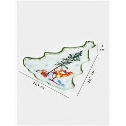 Блюдо сервировочное новогоднее Доляна «Зверьки в лесу», 24.5×24.7×2 см, стекло, белое