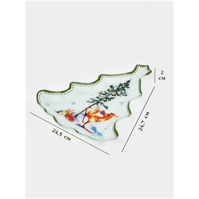 Блюдо сервировочное новогоднее Доляна «Зверьки в лесу», 24.5×24.7×2 см, стекло, белое