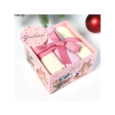 Набор махровых полотенец «Этель. Енот и лисичка», 30×30 см - 3 шт., хлопок 100%