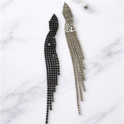Серьги длинные висячие со стразами "Вечерние", цвет: черный, арт.012.019