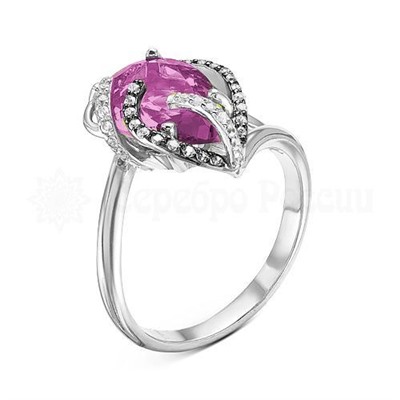 Кольцо из серебра с кварцем родолит и фианитами родированное 925 пробы К-3432рс11000