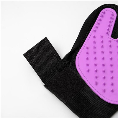 Перчатка-щетка для шерсти, на левую руку, с удлинёнными зубчиками, из неопрена, фиолетовая