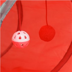 Туннель для кошек с игрушкой, 50×25 см, красный