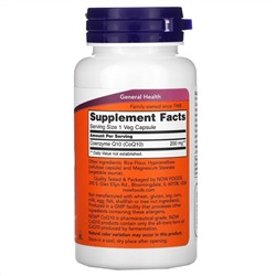 Now Foods, коэнзимQ10, 200 мг, 60 растительных капсул