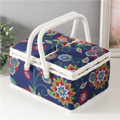 Шкатулка для рукоделия и шитья «Цветочная мозаика», хранение ниток, иголок, мелочи, 19×26×14.5 см