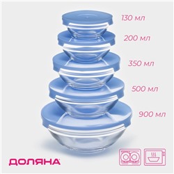 УЦЕНКА Набор салатников с крышками«Классика», 4 шт.: 130/200/350/500/900 мл, голубой