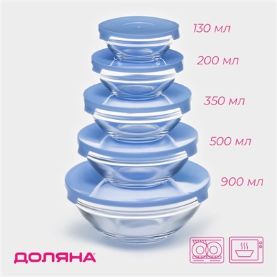 УЦЕНКА Набор салатников с крышками«Классика», 4 шт.: 130/200/350/500/900 мл, голубой