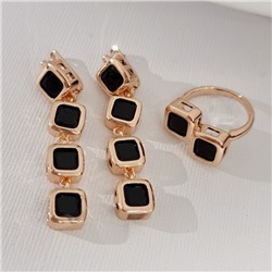 Комплект ювелирной бижутерии коллекция "Дубай" серьги и кольцо 17 р, покрытие позолота, вставка: стекло, цвет: черный, арт.313.493-17