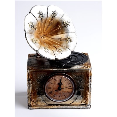 Часы настольные интерьерные «Граммофон», на батарейках, 15.5×9.5×24.5 см, d=7 см