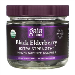 Gaia Herbs, Black Elderberry Extra Strength Immune Support Gummies, 80 Vegan Gummies
